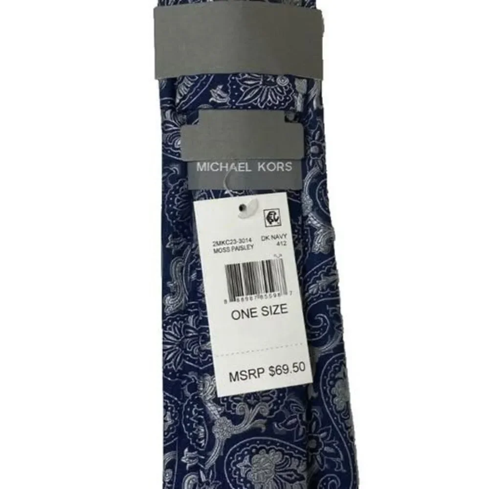 Michael Kors Mens Tie Moss Necktie Dark Navy Paisley NWT $69.50